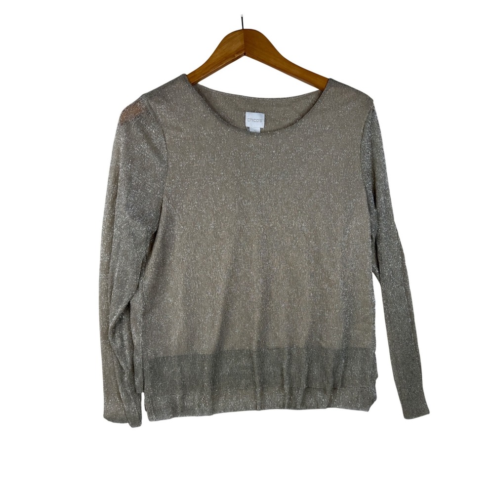 Chico's Shimmery Long Sleeve Blouse size Medium Gold
